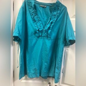 Teal plus size 1X adjustable cinched waist blouse